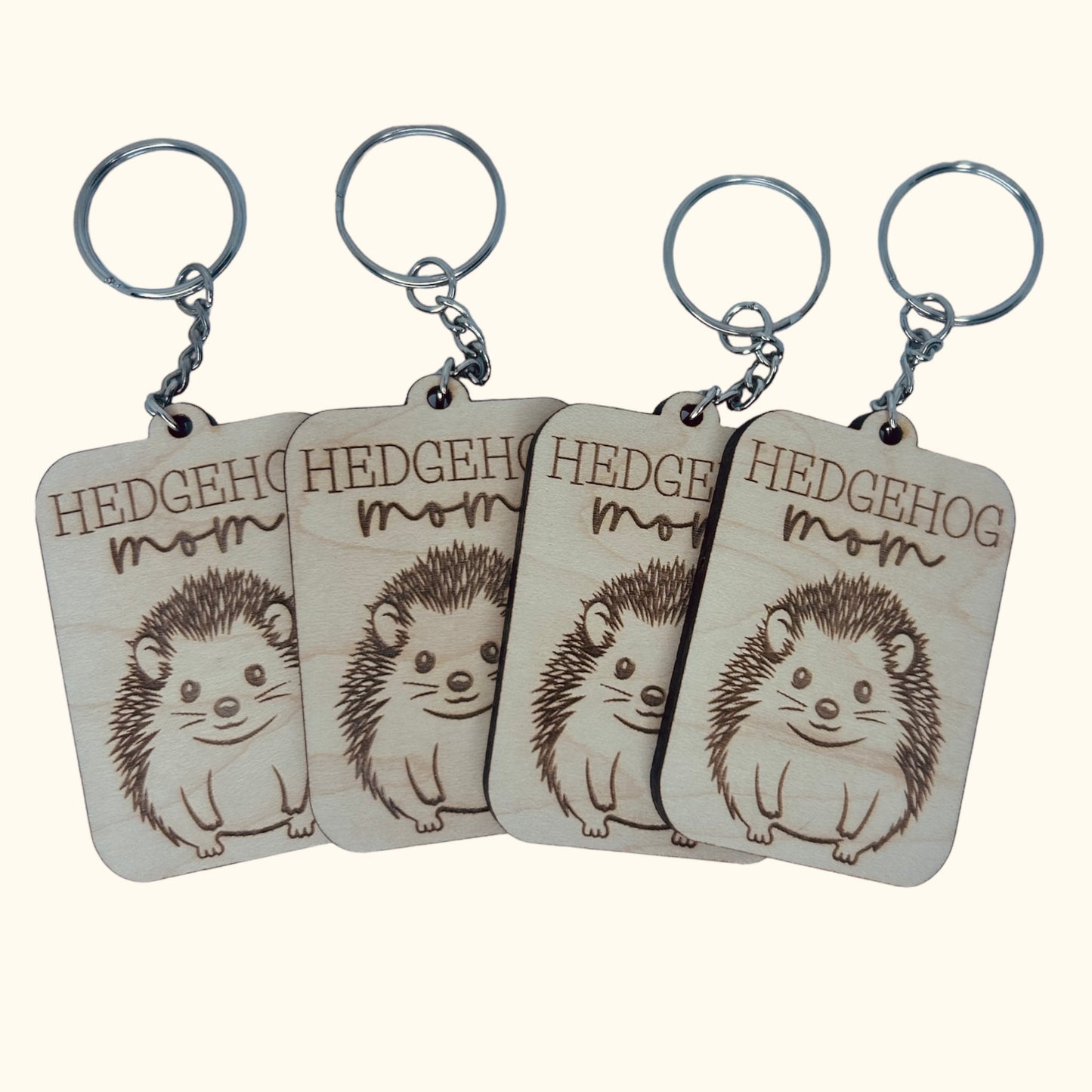 Hedgehog Mom Wooden Keychain